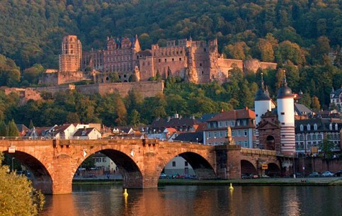 Heidelberg is the oldest university town. Wonderful Baroque ensemble of historical center, pisturesque ancient bridge, ruins of medieval castle on a hill, famous Philosophenweg